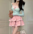 Spring And Summer Vigorous Girl Lace Collar Cardigan Slim Slimming Dress Two-piece Set
