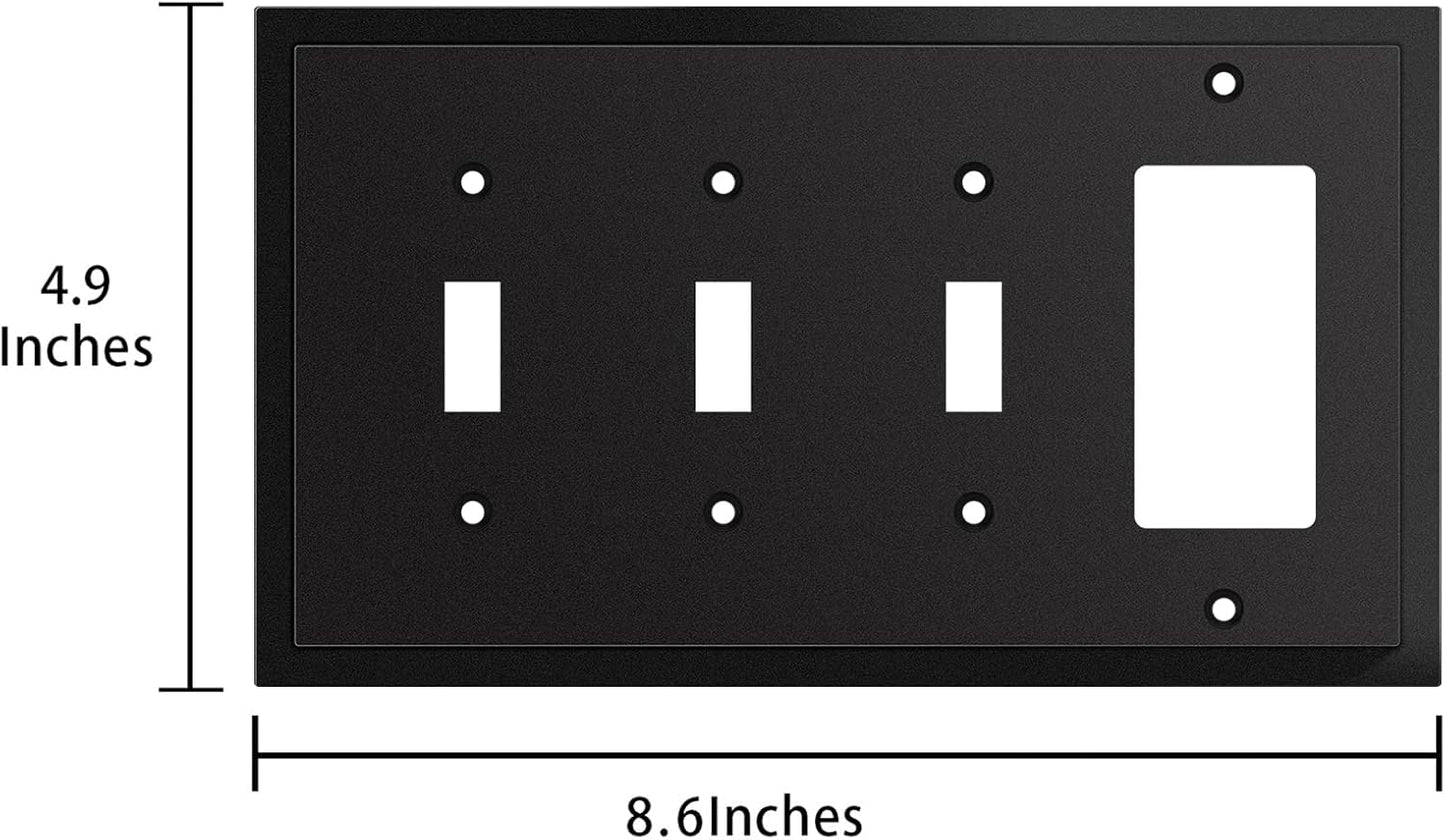 Modern Edge Decorative Wall Plate Switch Plate Outlet Cover, Durable Solid Zinc Alloy (Triple Toggle/Single Decorator, Matte Black)
