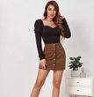 Single-breasted Slim Fit Solid Skirt