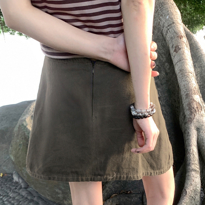 Niche High Waist Slimming A- Line Pleated Short Skirt For Women