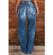 Women's Denim Trend Mid Waist Ripped Leisure Straight-leg Pants