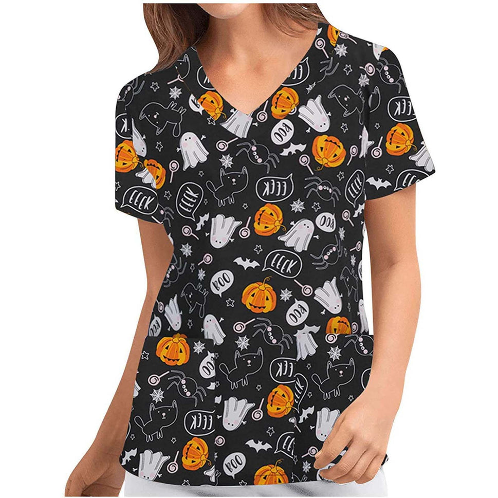 Digital Printed Halloween Short Sleeve Overalls Top
