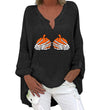 Halloween Themed Print V-neck Cotton Linen Long Sleeve Shirt For Women