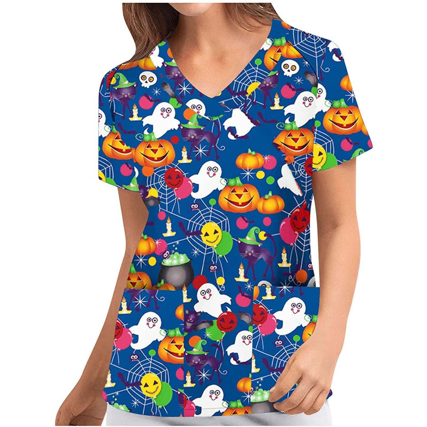 Digital Printed Halloween Short Sleeve Overalls Top