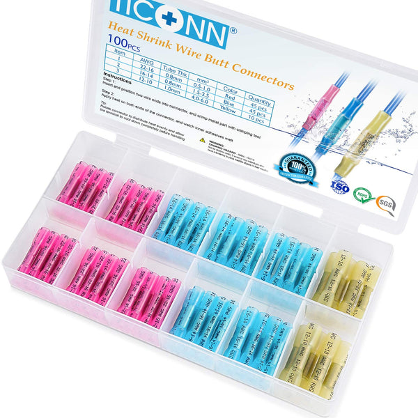 Heat Shrink Butt Wire Connectors, 100 Pack