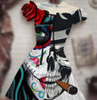 Halloween Print Drawstring Dress With Puffy Sleeves
