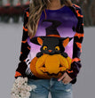 Halloween Cartoon Print Sweatshirt Long Sleeve Pullover Tops Women