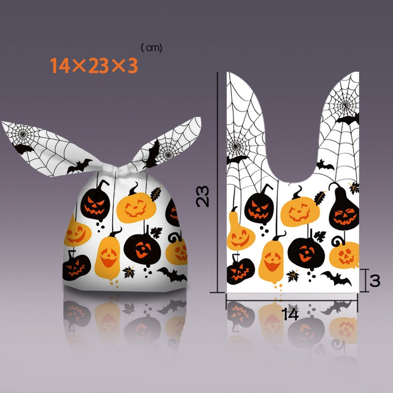 New Halloween Packaging Bag Rabbit Ears Pumpkin Candy Snack Bag Baking Biscuits Gift Bag 50 PCs