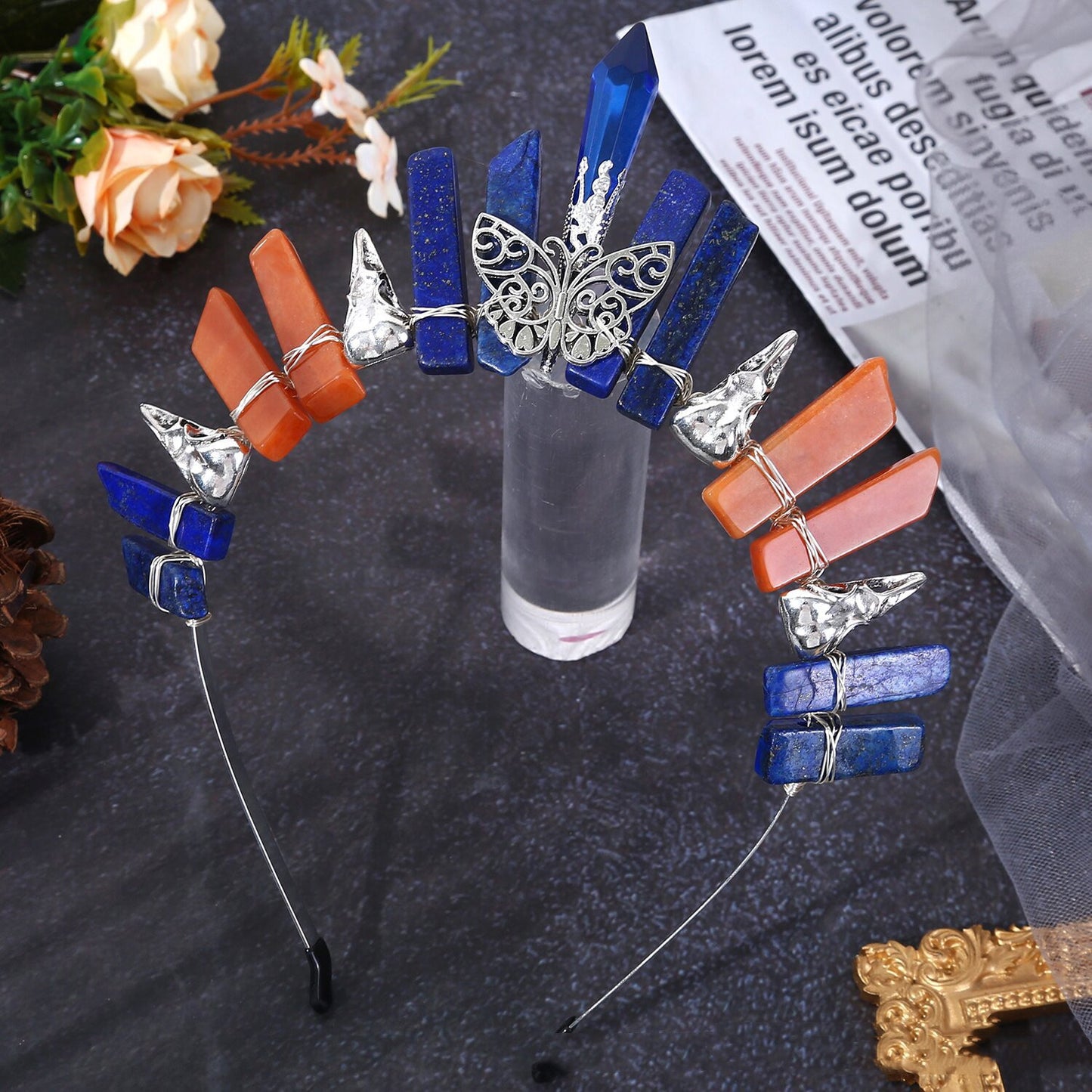 Natural Crystal Halloween Crown Hair Clasp