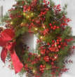 Artifical Cherry Pattern Wreaths Christmas Wreath Red Door Wreath Wall Hanging Garland Ornaments Rattan Circle Wall Decoration
