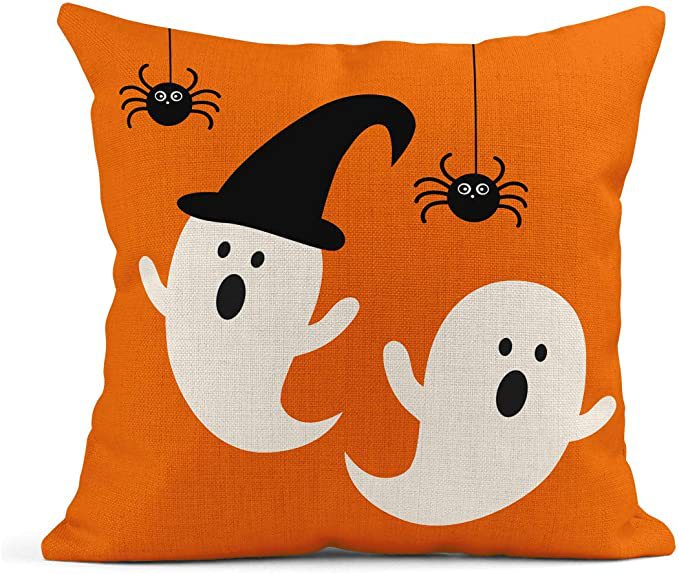 Halloween Orange Ghost Linen Pillowcase