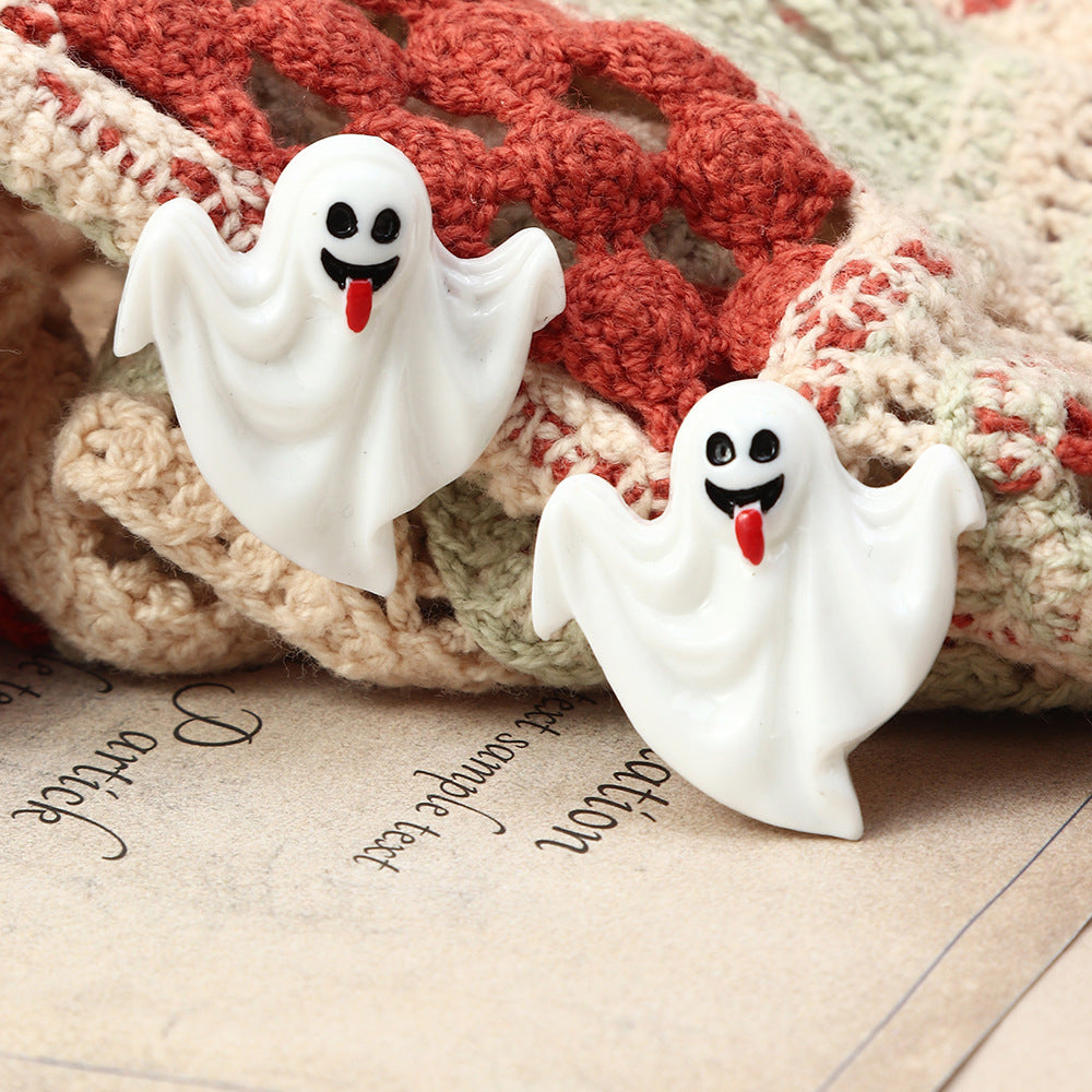 Fashion Halloween Simulation Plastic Ghost Face Pumpkin Ghost Death Ghost Festival Stud Earrings