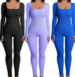 Square Neck And Buttocks Lifting Slim Fitting Jumpsuit