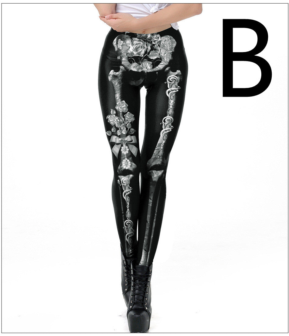 Halloween Night Skull Frame Digital Print Sexy Leggings