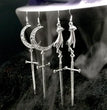 Hollow Moon  Witch Gothic Long Sword Halloween Earrings