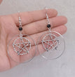 R Gothic Pagan Jewelry Halloween Gift Earrings Silver Circle Pentagram Earrings