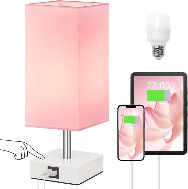 Pink Touch Table Lamp with 2 USB Ports