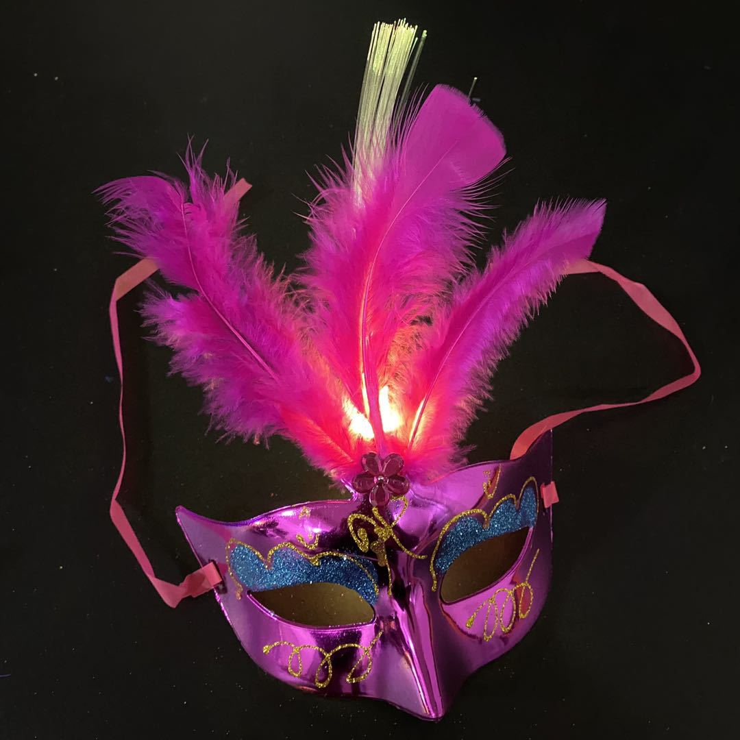 Glowing Fiber Optic Mask Halloween Masquerade Led Princess Feather Children