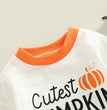 Halloween Alphabet Pumpkin Print Crew Neck Long Sleeve Romper