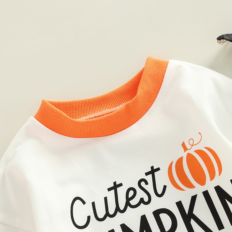 Halloween Alphabet Pumpkin Print Crew Neck Long Sleeve Romper