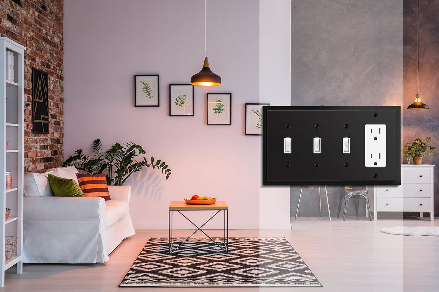 Modern Edge Decorative Wall Plate Switch Plate Outlet Cover, Durable Solid Zinc Alloy (Triple Toggle/Single Decorator, Matte Black)