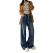 High Waist Loose American Retro Drawstring Design Jeans