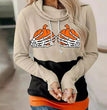 New Ladies Halloween Colorblock Pumpkin Hand Sweatshirt