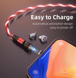 540 Rotate Luminous Magnetic Cable 3A Fast Charging Mobile Phone Charge Cable For LED Micro USB Type C For I Phone Cable