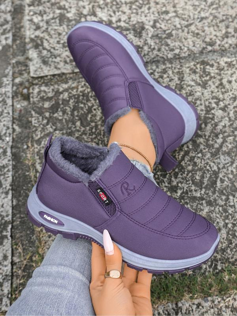 (Runs Small 1 Size) Warm Fleece Lined Slip-On Sneakers, Anti-Slip Soft Sole Casual Shoes, Comfortable Versatile Footwear for Daily Wear