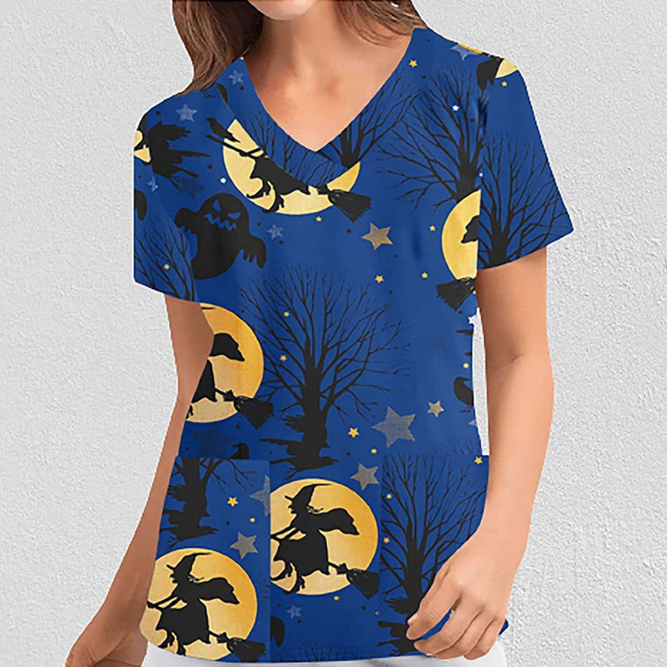 Digital Printed Halloween Short Sleeve Overalls Top