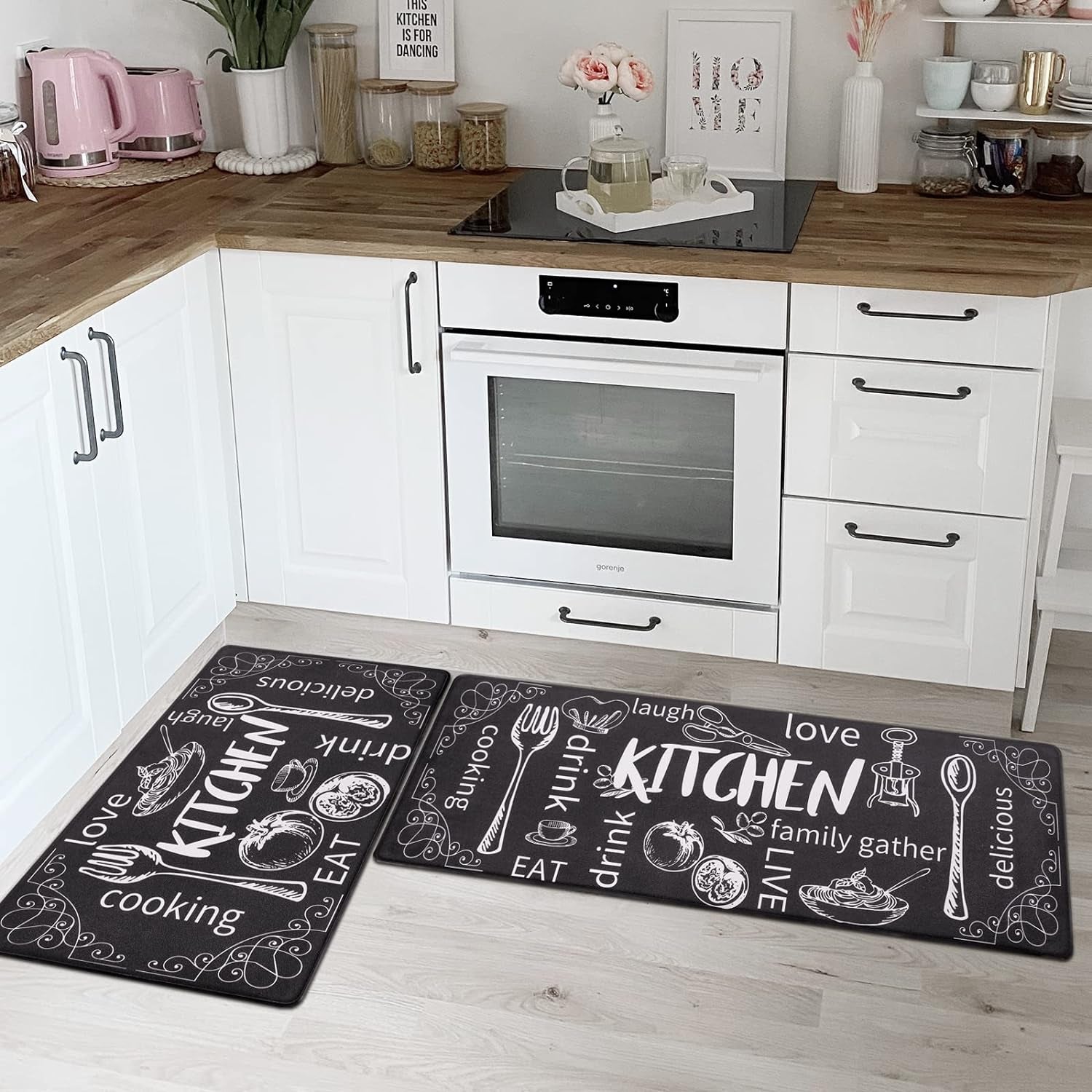 Kitchen Mats for Floor Set of 2 Thick anti Fatigue Mat for Cushioned, Waterproof Non-Slip Rugs Comfort Standing Chef Mat for Kitchen Sink, Laundry Room, Farmhouse Home Decor