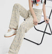 Vintage Floral High Waist Jeans Women's Wide Leg Straight Casual Pants