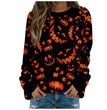 Halloween Pumpkin Head Bat Funny Sweater Women's Round Neck Pullover Print Long Sleeve