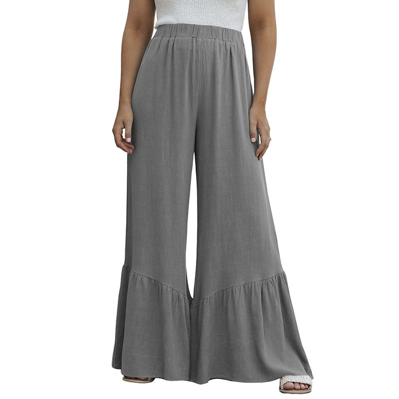 Solid Color Loose Mop Wide Leg Pants Women's High Waist Ruffles