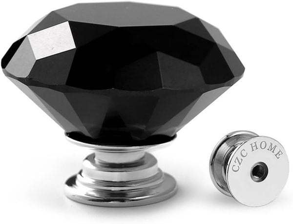 Black Crystal Glass Cabinet Knobs, 10-Pack
