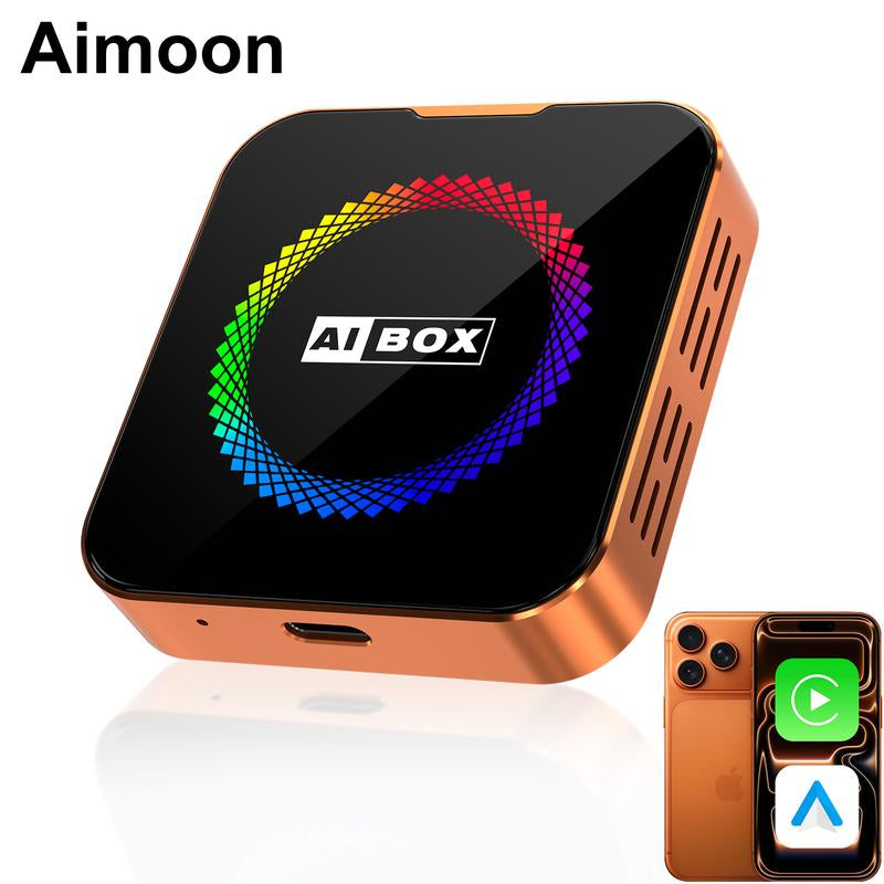 Aimoon Orange Ai Cube Pro Max Wireless Carplay Adapter for Iphone & Android Auto Ai Box with Netflix Youtube Supports TF Card Dongle Plug and Play Easy Setup Carplay Video Entertainment for Ios 10+ and Cars after 2015 Car