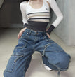 Cargo Pocket Straight-leg Denim Trousers