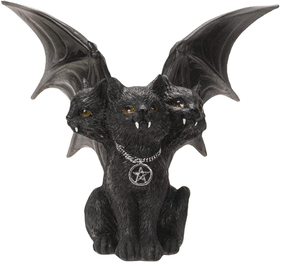 Amazon Halloween Cross-border New Arrival Dark Evil Bat Wings Three-head Cat Resin Crafts Decoration Ornaments