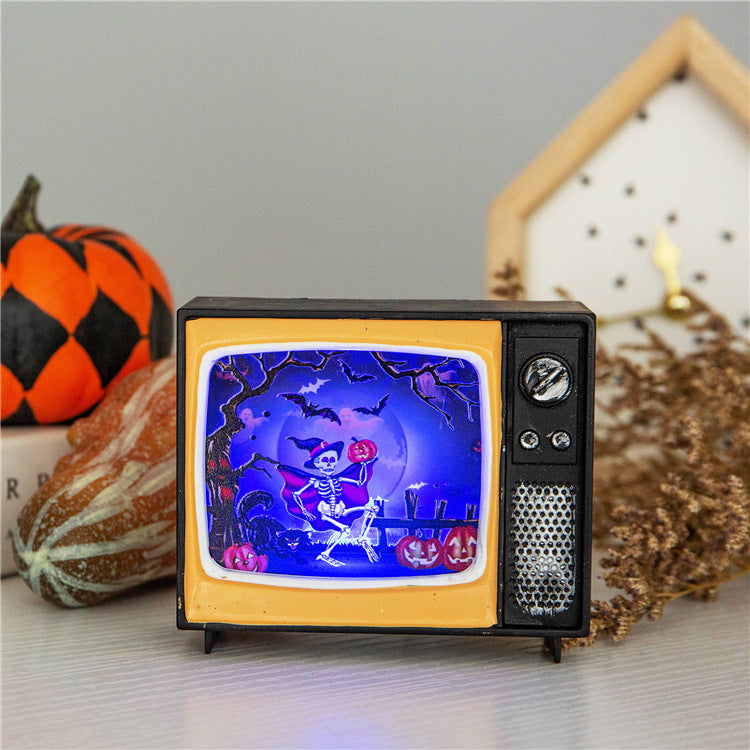 Horror House Led Lights Retro Tv Ornament Scary Haunted House Indoor Lantern Halloween Festival Bar Home Party Decoration