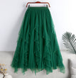 Spring And Summer New Irregular Mesh Beaded Rhinestone Long Large Hem A- Line Skirt Skirt Cake Dress