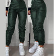 Zipper Pleated PU Casual Patch Pocket Skinny Pencil Trousers