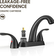 4 Inch 2 or 3 Holes 2 Handles Centerset Matte Black Lead-Free Bathroom Sink Faucet, Bathroom Faucet with Copper Pop up Drain and Water Supply Lines, BF008-5-MB