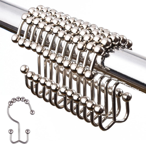 Nickel Double-Glide Shower Curtain Hooks