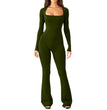 Women's Long Sleeve Belly And Waist Shaping Square Collar High Elastic Jumpsuit