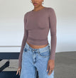 Women's Clothing Fashion Slim Long-sleeved Pullovers Tops Solid Causal Fit Shirts