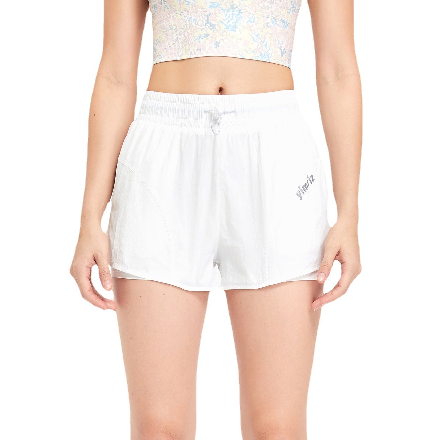 Fake Two-piece Sports Shorts High Waist Drawstring Anti-exposure