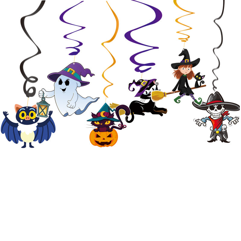 6 Piece Set Of Cartoon Ghost Bat Halloween PVC Spiral Pendant