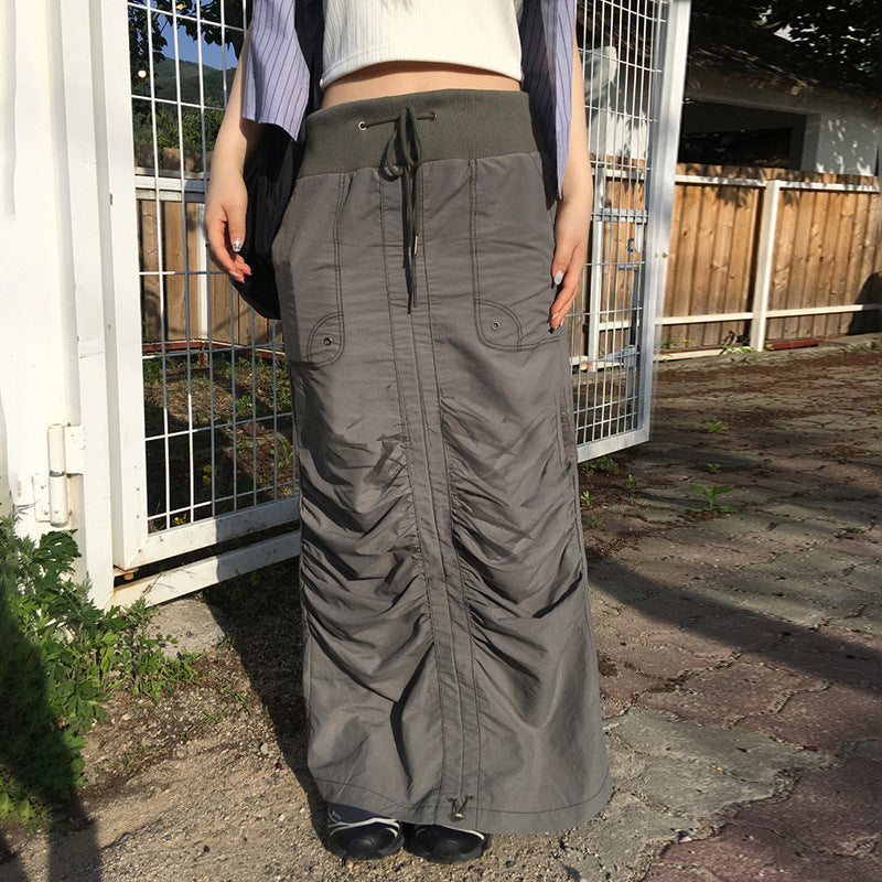 Waste Soil Wind Drawstring Workwear Skirt