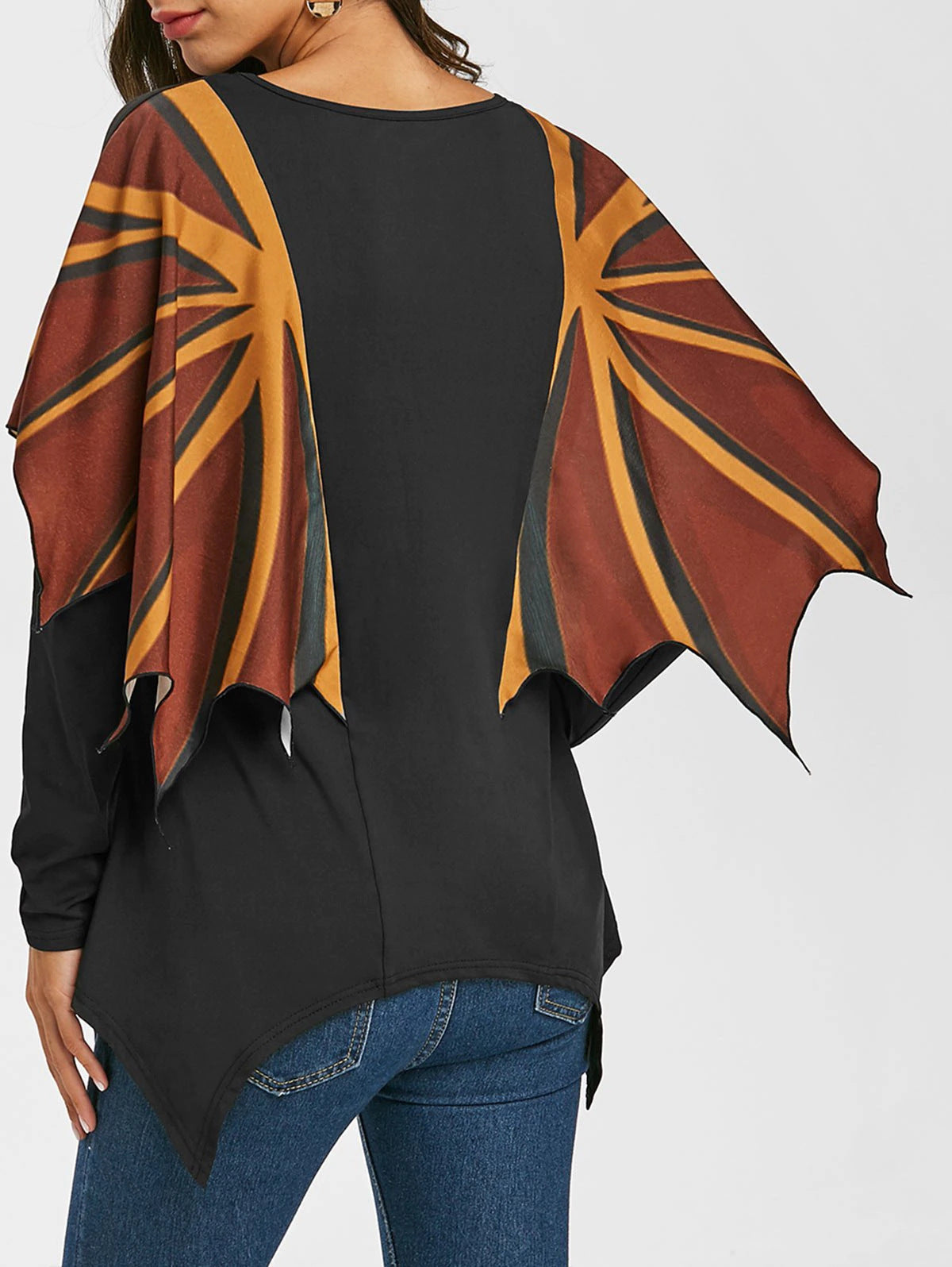 Halloween Print Bat Wings Long Sleeve T-shirt European And American Women's Tops