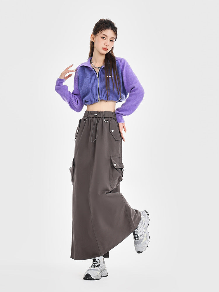 Retro Loose Pockets Workwear Skirt
